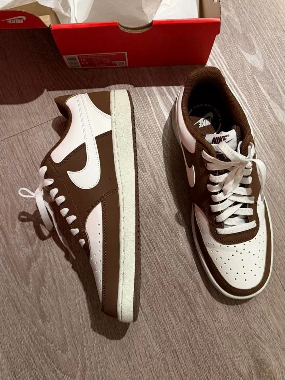 Nike Brown and White Leather Low-Top Sneakers